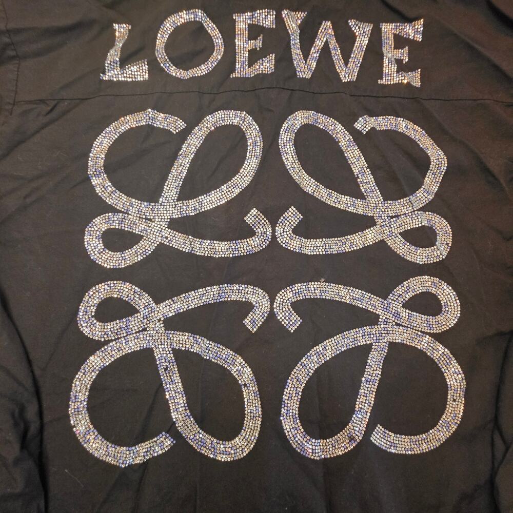 Loewe H6199590PC Black Cotton Anagram Rhinestone Button Shirt Sz Medium FLAWED - Picture 10 of 13
